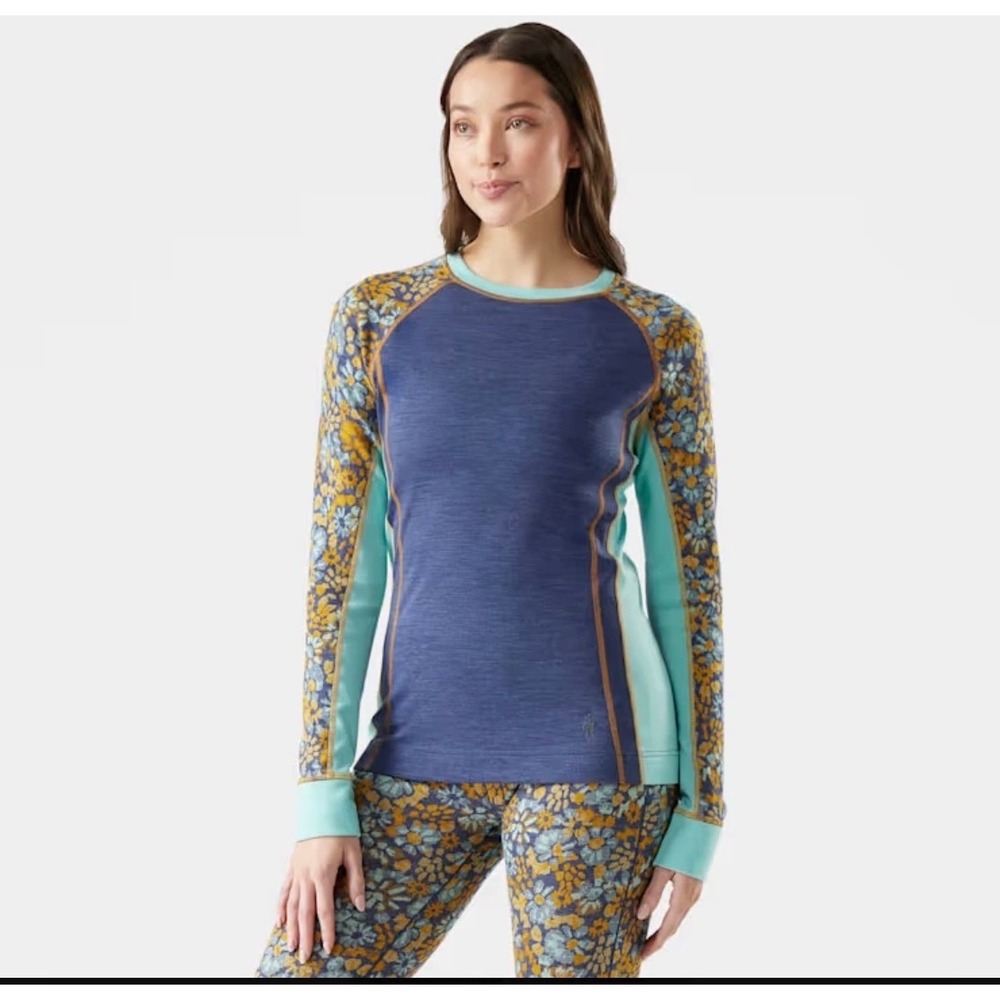 Smartwool Classic Thermal Merino Base Layer Women XS Blue NWT Floral Colorblock